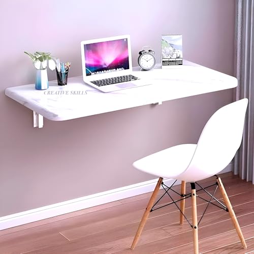 Image of Floating Desk for Home, Office, Study, Kitchen, and Dinner Computer Bar Laundry Room Wall Mounted Folding Table Wall Mounted Folding Desk for Space Saving (ITALIK-White)