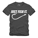 angelbekleidung herren winter  Just Fish It - I T-Shirt S-XXXXL Geschenk für Angler Karpfen Anglerbekleidung Fischen Haken Fliege Angelkleidung Petri Heil Angel Anglerin Fishing Angelschein Fisch (L, Grau)