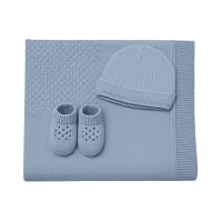 Copertina In Lana Merino Per Neonati Con Babbucce E Cappello - Artigianale Made In Italy, Anallergica, Certificata Oeko-Tex, Colore Azzurro