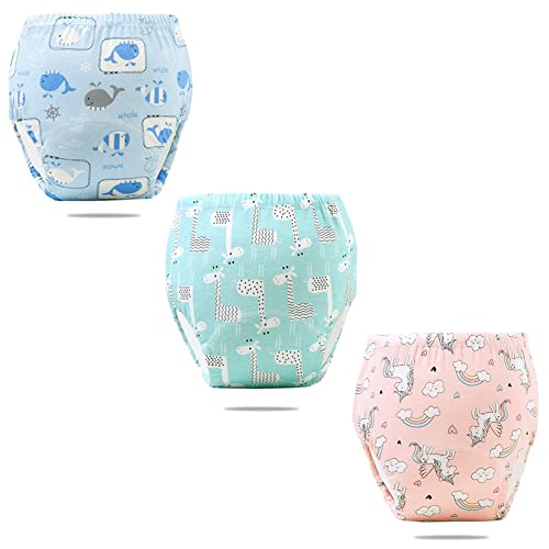 FedMois Pack de 3 Braguitas de Entrenamiento Reutilizables para Bebés, Ballena, Jirafa y Unicornio, 1-2 años