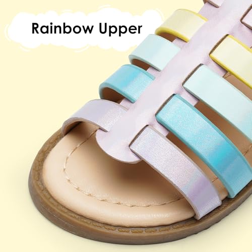 Image of Dodow Girls Sandals Open Toe Hook and Loop Flat Dress Sandals Summer Shoes for Toddler Little Kid
