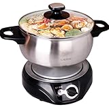1.8L LIVEN Electric Hot Pot with Separated 304 Stainless Steel Pot Body and Adjustable Power for Shabu Shabu, Cooking Noodles, Boiling Water Small Electric Cooker 1000W 120V DHG-180F