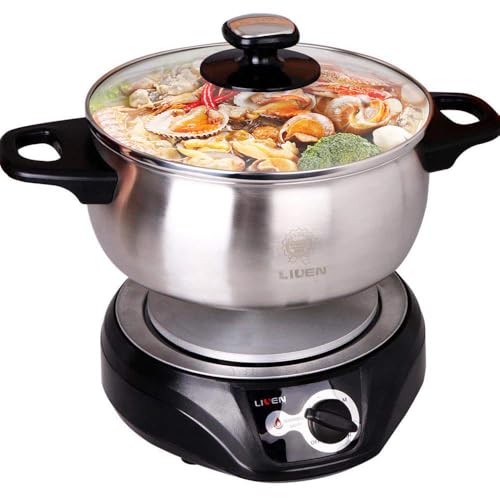 1.8L LIVEN Electric Hot Pot with Separated 304 Stainless Steel Pot Body and Adjustable Power for Shabu Shabu, Cooking Noodles, Boiling Water Small Electric Cooker 1000W 120V DHG-180F