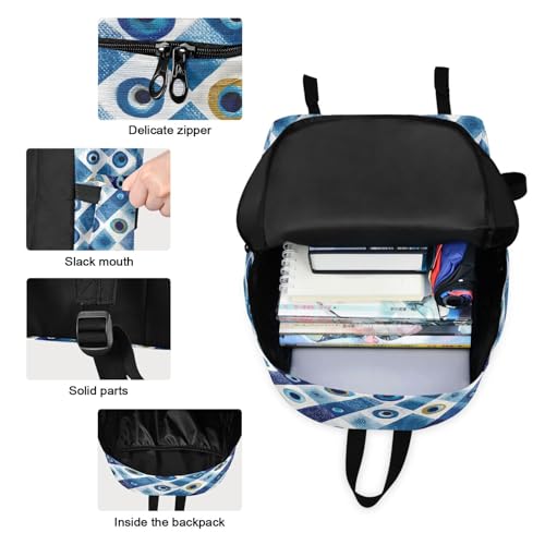 Blue Evil Eye Print Backpack Set with Lunch Bag, Large Capacity Travel Backpacks and Lunch Box Insulated for Commute Hiking Picnic3