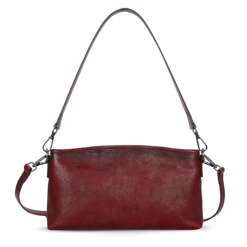 HESHE Bolsa tiracolo de couro para mulheres, bolsa de ombro leve, com zíper, macia, vintage, bolsa de viagem, Vinho, Medium