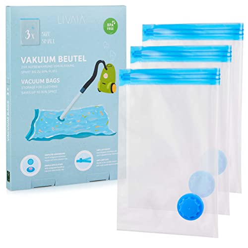 Sacs sous-vide pour vêtements: 3x Housses de rangement et protection pour un gain de place - Compression d'air avec aspirateur - Vacuum Bags LIVAIA