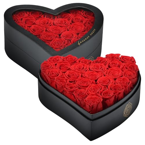 HERBMOTG 27 Preserved Roses in Heart Shaped Box - Forever