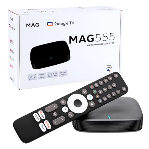Raxxio MAG555 4K Streaming Media Player Google TV OS, Dual-Band Wi-Fi, 4K HDR, Voice-Control Remote – Hardware Device Only