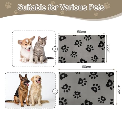 Pet Feeding Mat 30x50cm, Absorbent Dog Placemat for Food and Water Bowl, Rubber Backing Waterproof No Stains Quick Dry Non Slip Cat Food Bowl Mats, Multiple Paws (Gray) - Image 3
