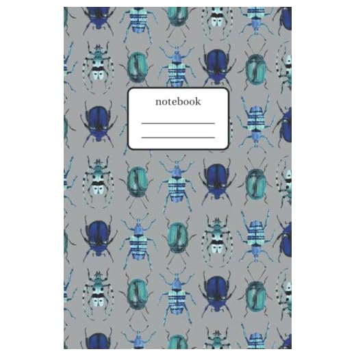 Notebook Beetles Blue Mix: Composition Notebook with Blue Beetles Art - Lined Notebook 120 Pages 6x9 inch – Grey Version