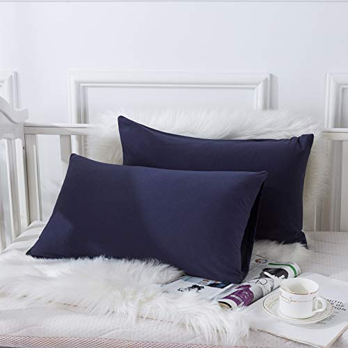 Image of Household Cotton Jersey Knit Pillowcases, Soft and Breathable Travel Pillow Cases with Envelope Closure, 13 inch x 18 inch 2 Pack (Navy Blue)