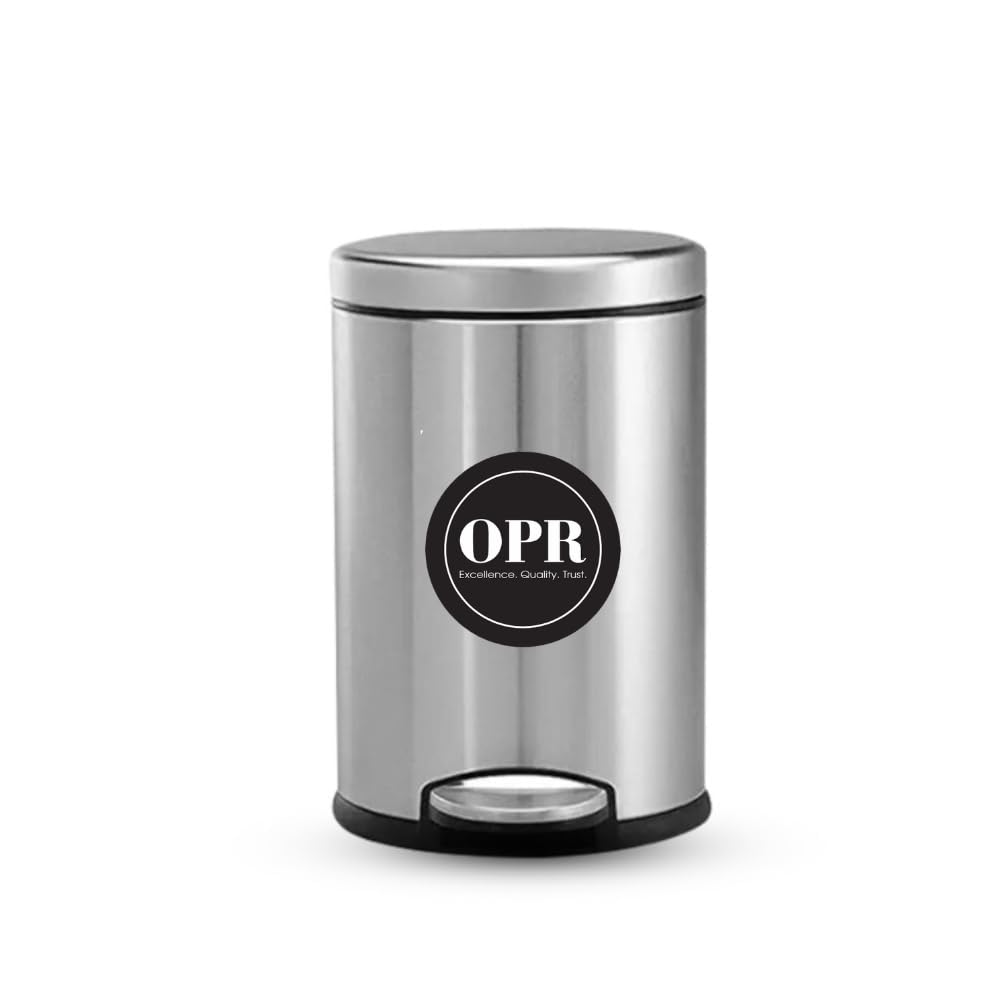 OPR Stainless Steel 5 Litre Plain Pedal Dustbin With Plastic Bucket And Lid | Trash Can, Round Shape Dustbin For Home, Bathroom, Kitchen, Office, Bedroom (5 Litres- 7 * 11 Inches)(small size)