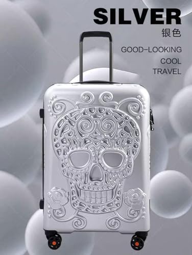 24-Inch Expandable Silver Skull Suitcase - PC ABS TSA Luggage Lock Spinner Travel Trolley Bag2