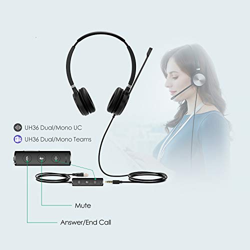 Yealink Uh36 Professional Wired Headset - Telephone Headphones For Calls And Music, Noise Cancelling Headset With Mic For Computer Pc Laptop（Uc Compatible, Stereo,3.5Mm Jack/Usb Connection） #TOP4