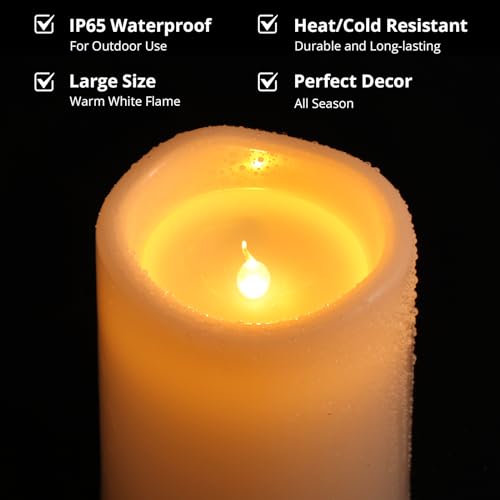Image of NURADA 6 inch x 4 inch Large Outdoor Flameless Candles - Waterproof LED Pillar Flickering Candle Battery Operated with Timer Remote Control for Patio Porch Lanterns Decor - Long Lasting Set of 2