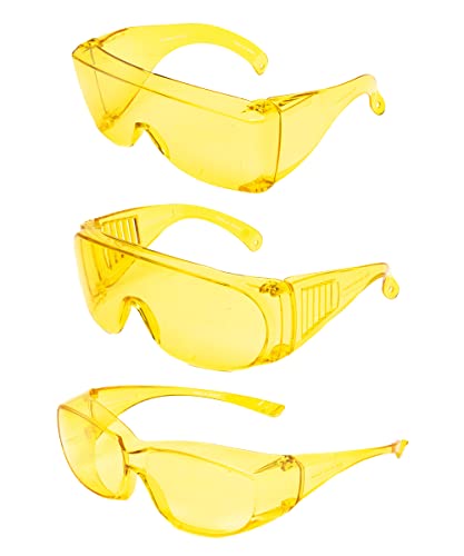Calabria 3000 Fitover Safety Glasses with Uni-Lens – [Yellow - 3 Pack] Wrap Around Eye Protection | Anti-Fog Scratch Resistant | Protective Eyewear