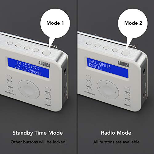 Draagbare radio met DAB+/DAB/FM RDS- August MB225 - functie 40 voorinstellingen digitale radio wekker stereo/mono digitale radio met slaaptimer dubbel alarm snooze en oplaadbare batterij audio-aansluiting - Image 8