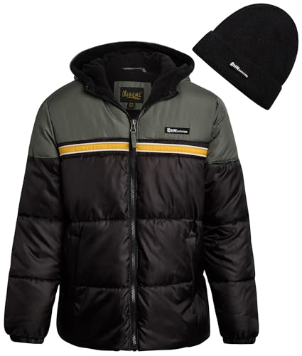 Image of iXtreme Boys Puffer Jacket - Wind & Water Resistant Soft Fleece Lined Warm Winter Jacket for Boys with Winter Hat