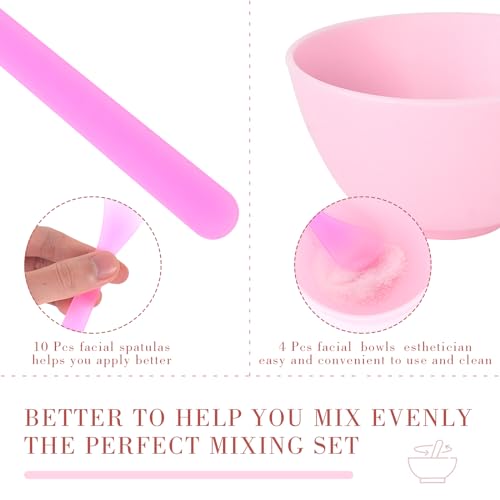 DOSTATNI Esthetician Facial Supplies Set: 4 Silicone Bowls, 4 Headbands, 15 Compressed Sponges, 10 Spatulas, 4 Mask Fan Brushes 15 Pcs
