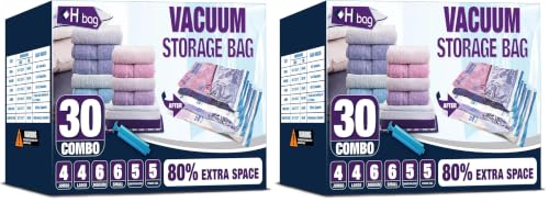 Image of 30 Combo Vacuum Storage Bags, Vacuum Seal Bags for Clothing and Bedding (Pack of 2)