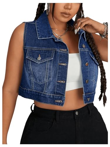 Floerns Women's Plus Size Sleeveless Denim Jacket Button Down Jean Denim Vest
