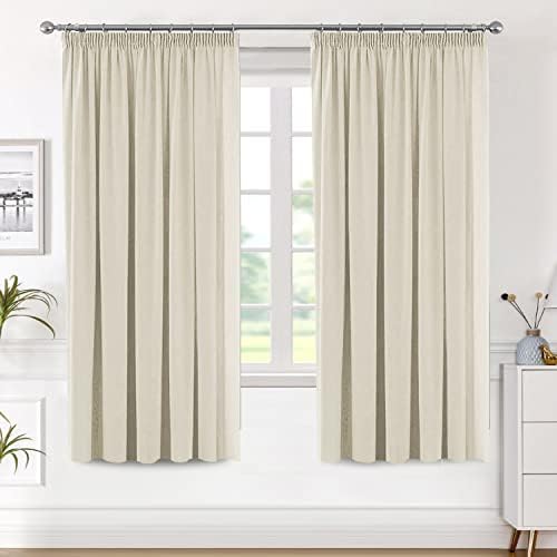 Pencil Pleat Blackout Window Curtains for Room Darkening & Privacy Protected Decorative Window Treatments Drapery for Living Room - Beige, Energy Saving & Noise Reducting, 90" Width x 72" Drop