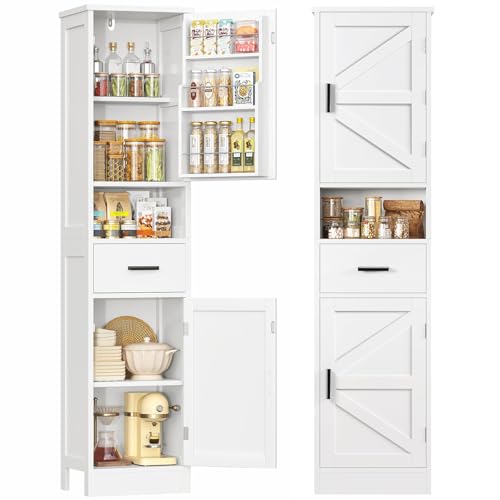 Image of TEENFON 67 inch H Tall Storage Cabinet with 2 Doors, Bathroom Storage Cabinet, Kitchen Pantry Cabinets for Living Room, Dining Room, Bathroom, White