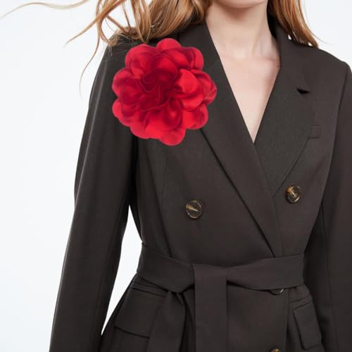 Image of Dainty Fabric Rose & Camellia Flower Oversized Brooch Pins & Hair Clip - Large Lapel Pin, 4.3in /7.5in