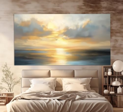 lianyibo Stampa su tela con tramonto sul mare, stile vintage, arte murale sull'oceano, dipinto sul mare, stampa su tela con tramonto sull'oceano panoramico (30x60 cm/senza cornice)