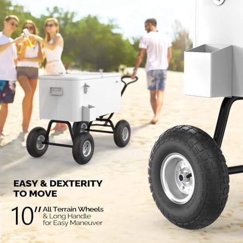 Image of VINGLI 80 Quart Wagon Rolling Cooler Ice Chest, w /Long Handle and 10 inch Wheels, Portable Beach Patio Party Bar Cold Drink Beverage, Outdoor Park Cart on Wheels