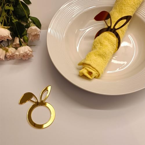 Set of 12 Easter Bunny Ears Napkin Rings,Rustic Table Place Serving Decoration,Easter Napkin Rings for Festival &Holiday Dinner Decorations (Gold Mirror)