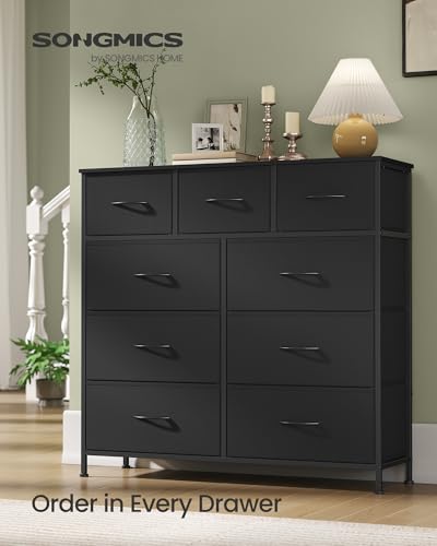 Image of SONGMICS BELLAH Collection - Dresser for Bedroom, Chest of Drawers, Storage Organizer Unit, Closet, Entryway, Steel, 9 Drawers, Modern, Ink Black and Ebony Black ULGS324B01S