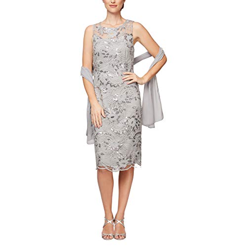 Image of Alex Evenings Women's Short Embroidered Cocktail Dress, Wedding Guest (Petite and Regular Sizes)