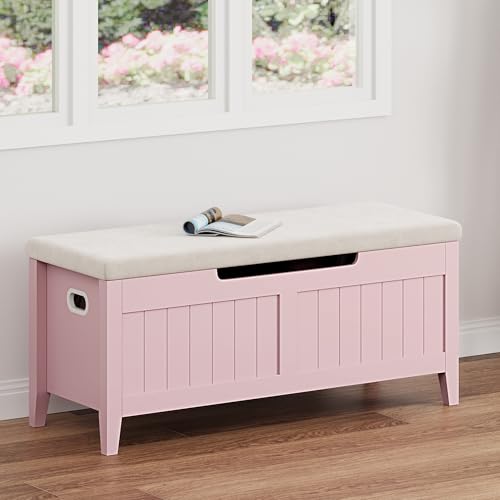 GAOMON Storage Bench with Cushion, 39.4” Wooden Chest Storage Box with 2 Safety Hinges, Entryway Benches with Flip-Top, Large Trunk for Living Room, Bedroom, Easy Assembly