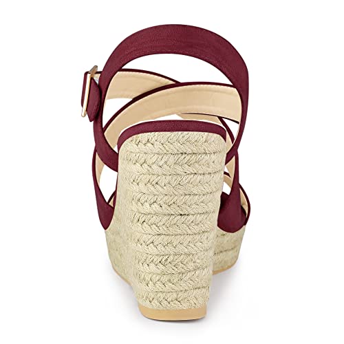 Allegra K Women's Espadrilles Platform Slingback Burgundy Wedges Sandals 7.5 M US4