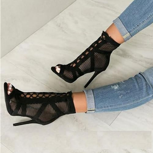 Fashion Sommer Mesh Booties Peep Toe High Top Sandals Cross Strap Sexy High Heel Sandals Pumps Lace-up Peep Toe Sandals3