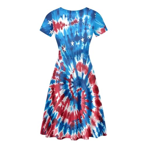 Image of POLERO Women Puffy Swing Elegant Party Midi Dresses Short Sleeve Round Neck A-Line Dress