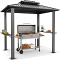Hoteel 6x8 Hardtop Grill Gazebo, Outdoor Patio BBQ Gazebo with Galvanized Steel Double Roof, Hardtop Barbecue Canopy with 2 Side Shelves for Deck Lawn Backyard Garden,Black