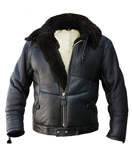 Mens German Luftwaffe KANALJACKE Black Bomber Real Shearling Sheepskin Leather Aviator Flight Jacket