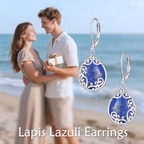 Filigree Earrings Sterling Silver Teardrop Moonstone Moss Agate Lapis Lazuli Larimar Emerald Peridot Opal Dangle Dangly Drop Leverback Earrings Boho Jewelry Gifts for Women3