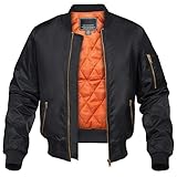 KEFITEVD Men's Jacket Bomber Windproof Casual Coat Military Padded Lined Jackets Thermal Vintage Windbreaker,Black,XL