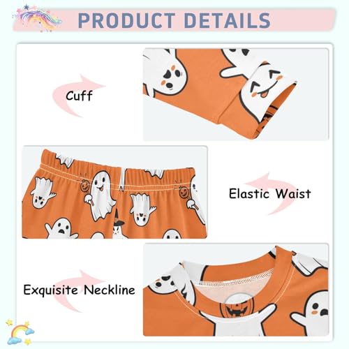 Pajama Sets Long Sleeve Halloween Ghosts on Orange_1 Soft Comfy Sleepwear 2 Piece PJS 3-8T4