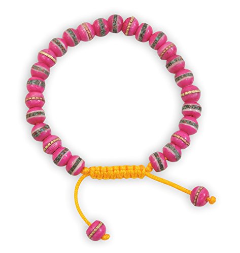 Hands Of Tibet Tibetan Prayer Mala Embedded Medicine Bracelet Yoga Healing Beads Adjustable Wrist Mala For Meditation Many Color Choices (Fuchsia Pink) Natural Himalaya Yak Bone