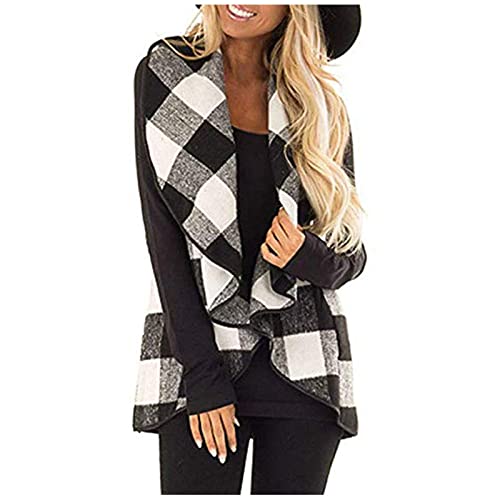 Niaiocti Womens Vest Plaid Sleeveless Lapel Open Front Cardigan Sherpa Jacket Autumn And Winter Warm Coat With Pockets, 004-Black, X-Large #TOP2