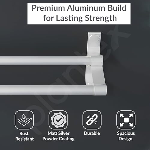Image of Plantex Dual Wall Mounted Aluminium Towel Rod for Bathroom /Towel Hanger /24 inch Towel Holder /Bathroom Accessories - Pack of 1 (Silver)