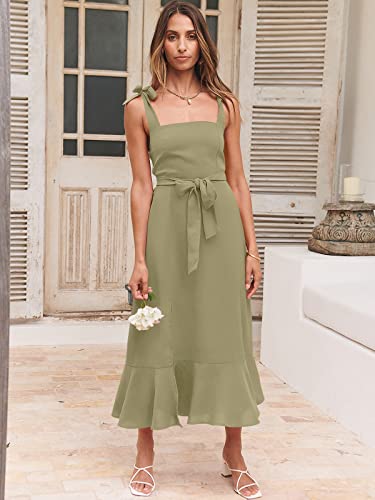 Image of ANRABESS Women's Square Neck Ruffle Split Midi Elegant Formal Wedding Guest Cocktail Bridesmaid Graduation Party Dresses