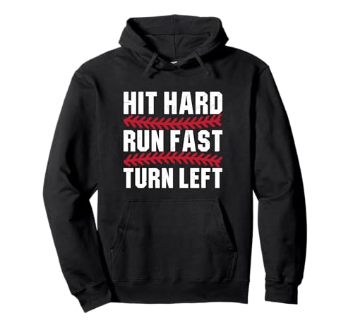 Baseball Hit Hard Run Fast Turn Left Men Boys Kid Youth Pullover Hoodie