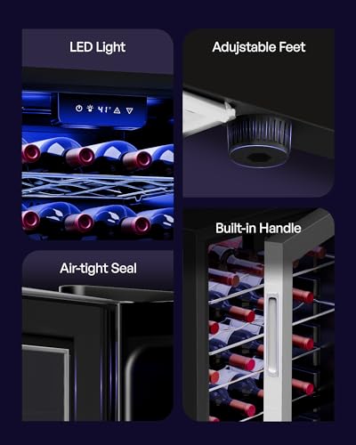 Image of Icyglee 25 Bottle Compressor Wine Cooler Refrigerator, Freestanding Wine Cellar, 41-64F Adjustable Temperature, Double-layer Glass Door, for Home Bar, Red and White Wine, Silver