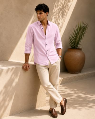 Image of Men Linen Cotton Full Sleeve Shirt for man | Mens Casual Shirt |Shirts for Men Stylish | Men Shirts | Casual Business Party Festival Regular Fit