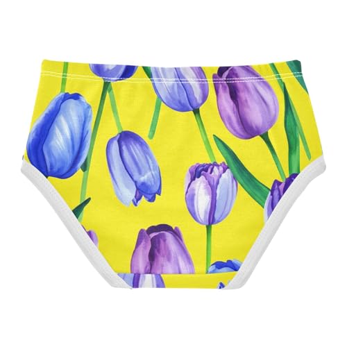 Florals Toddler Girls Underwear 2t Cotton Panties for Girl Watercolor Blue Purple Tulips Yellow Underpants Briefs2